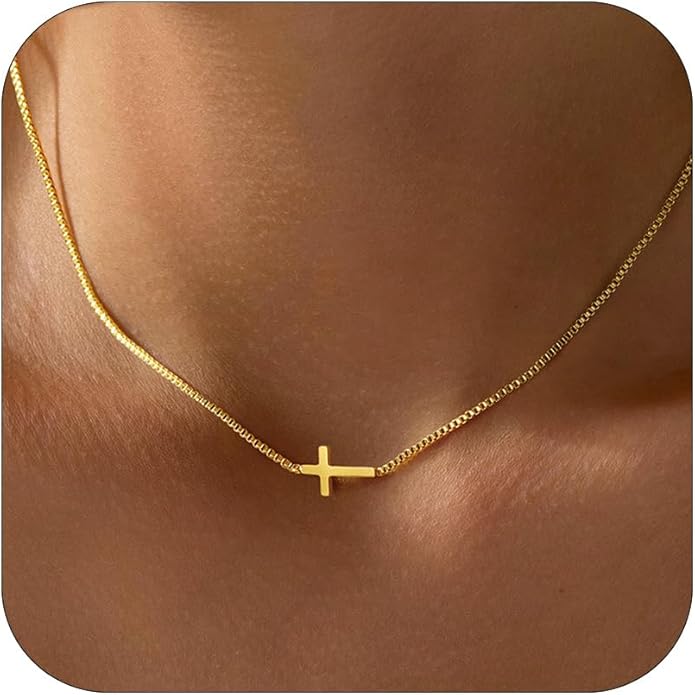 Cross Necklace for Women Trendy - Dainty 18K Real Gold Plated Minimalist Cross Necklace Non Tarnish Waterproof Trendy Cute Simple Small Necklaces Easter Christian Religious Faith Jewelry Gifts