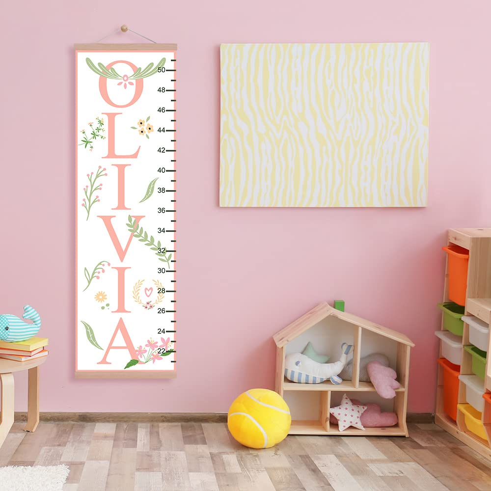 Personalized Kids Height Chart - Canvas Growth Ruler for Boys and Girls - Custom Name Banner with Removable Nursery Wall Decor - Gift for Kid’s Room Decoration