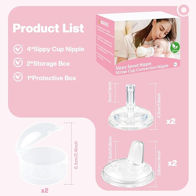 Sippy Spouts for Philips Avent Anti-Colic Baby Bottles, Food Grade Soft Silicone Sippy Cup Nipples, [Variable Flow] [Spill-Proof] [BPA-Free],6m+, 4 Count (Sippy + Straw Nipples)