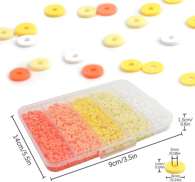 4000Pcs Yellow Clay Beads for Bracelets Making 6mm Heishi Polymer Clay Bead, Flat Round Disc for Jewelry Making Yellow Bead Making Kit