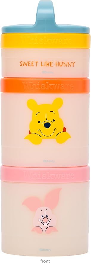 Whiskware Disney Winnie The Pooh Stackable Snack Containers for Kids and Toddlers, 3 Stackable Snack Cups for School and Travel, Sweet Like Honey, Pooh and Friends