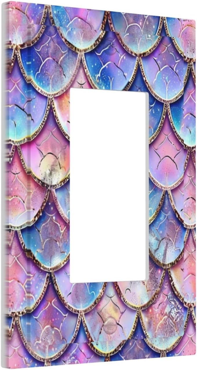 Decorative Outlet Covers Cute Pink Purple Mermaid Scales 1 Gang Single Decora GFCI Device Light Switch Covers Plate 1 Rocker Wall Plate Jumbo Faceplate for Bedroom Home Decor