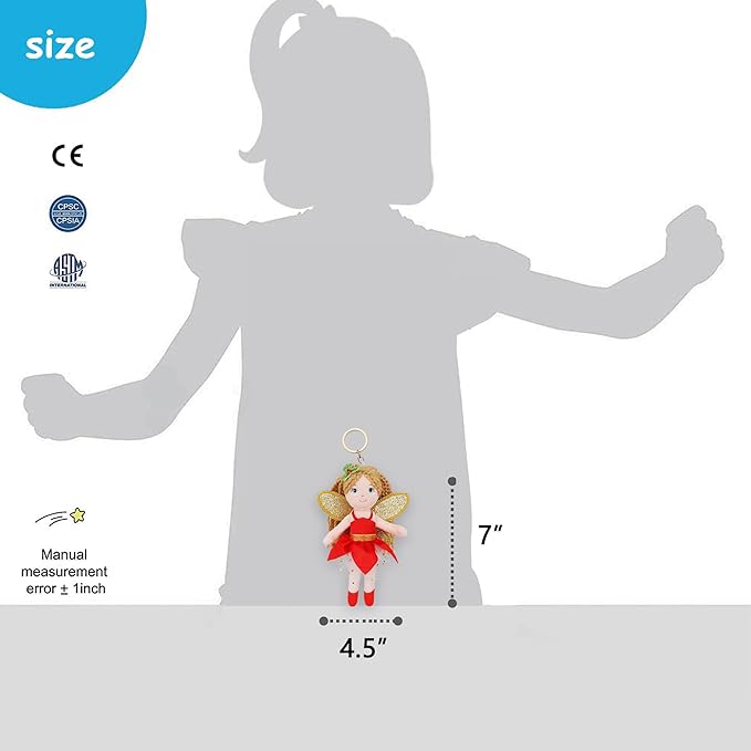 June Garden 7" Enchanted Garden Fairy Doll Orla - Plush Soft Keychain for Girls - Red