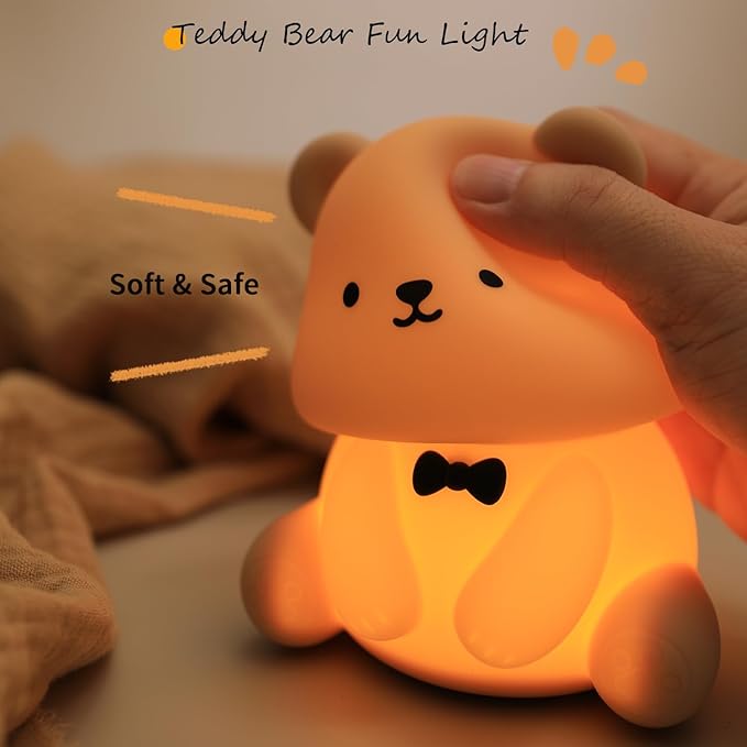 Cute Teddy Bear Night Light, LED Squishy Night Lamp, 7 Colors Dimmable Nursery Nightlight for Kids, Rechargeable Touch Lamp, Dorm Decor, Kids Funny Gifts (Teddy Bear)