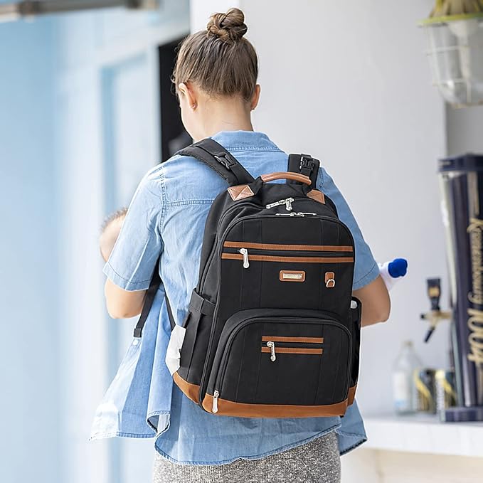 Diaper Bag Backpack, Large Baby Nappy Bags with Portable Changing Pad for Boys and GirlsMultifunction Travel Baby Bag for Moms Dads, Shower Gifts Waterproof and Stylish，Black