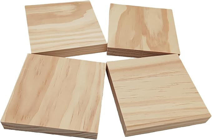 12PCS Unfinished Wood Square Blocks for Crafts, 4x4x0.6in Blank Wooden Squares Pine Wood Boards for Carving,DIY Wood Coasters,Painting & Burning