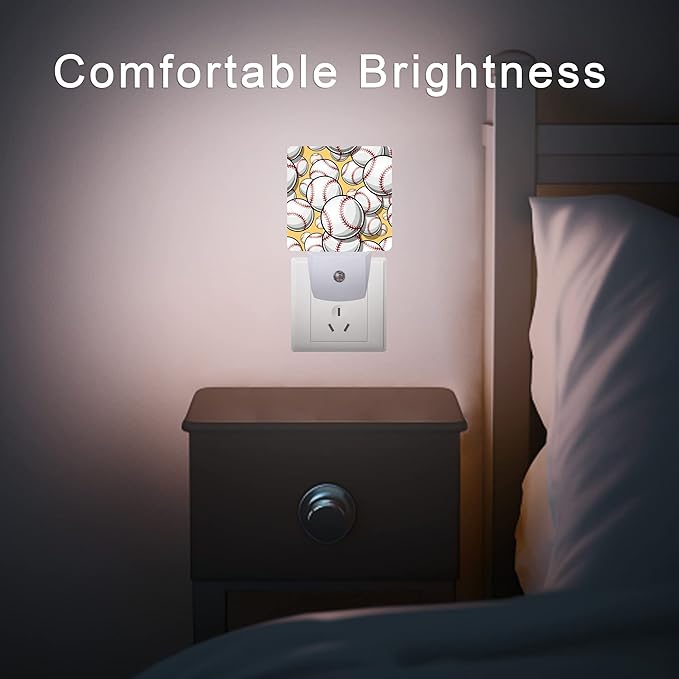 Ball Night Light,Baseball Softball Plug-in Night Lights with Dusk-to-Dawn Sensor for Bedroom, Bathroom and Living Room 0.5W Sleep Friendly Ideal for Women/Girls/Boys Gift