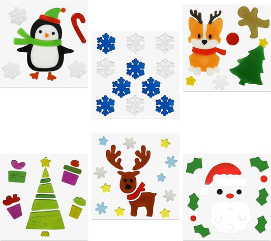 6Pcs Christmas Thick Gel Clings, Christmas Clings Window Stickers Supplies for Children Jelly Window Stickers, Cute Pumpkins Witch Bats Window Clings Easy to Paste Xmas Window Decors Supplies