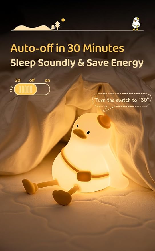 ATSUI Duck Night Light, Cute LED Squishy Novelty Animal Night Lamp, Food Grade Silicone, 3 Level Dimmable Rechargeable Nursery Nightlight for Breastfeeding Toddler Baby Kids, Cute Gifts for Kids