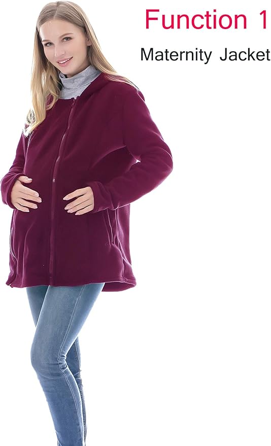 Smallshow Women's Fleece Zip Up 3 in 1 Maternity Baby Wearing Hoodie Sweatshirt Jacket