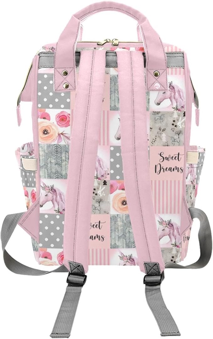 Horse Pink Personalized Diaper Bag with Custom Name – Custom Baby Tote Backpack for Mom, Unique Gift for New Parents, Baby Shower Essentials