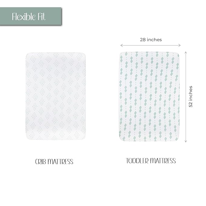 Ely’s & Co. Crib Sheets, Baby Boy/Girl Fitted Crib Mattress Sheet Set, 2 Pack, 100% Jersey Knit Cotton, Infant and Toddler Nursery Bedding, Grey Sage Diamond, 28” x 52”