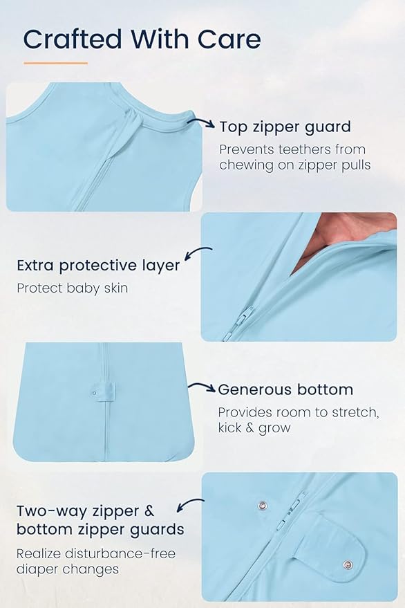 TotAha Light Sleep Sack, Stretchy, Soft, Cozy Wearable Blanket Sleep Bag with 2-Way Safe Zippers for 0-6-12-24 Months 0.5 TOG