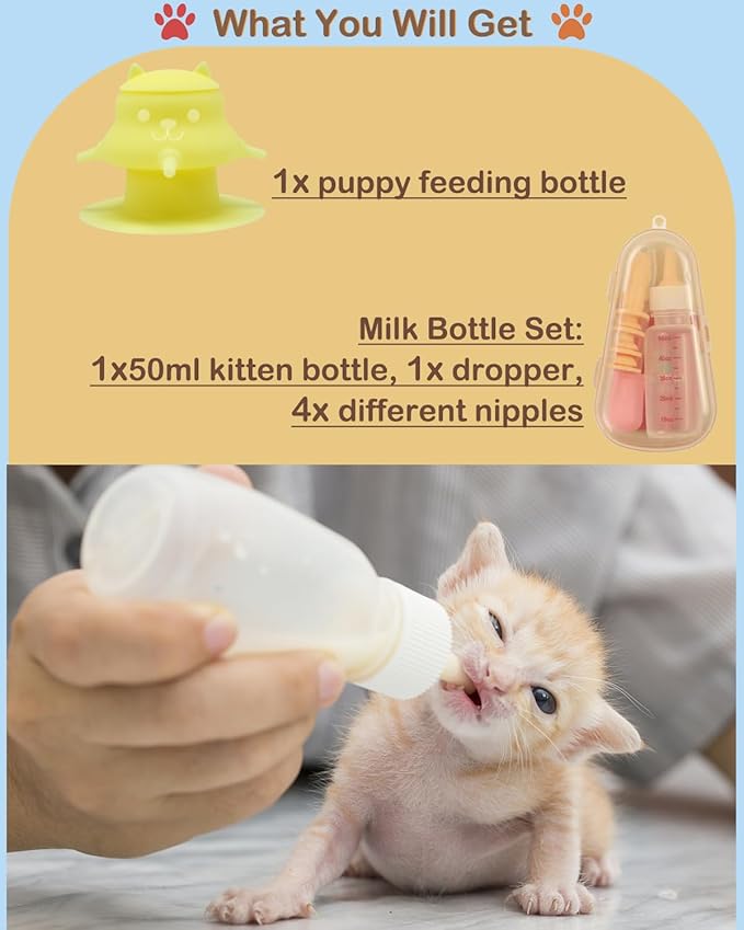 Puppy Bottles for Nursing Puppy Milk - 230ML Upgrade Puppy Feeder for Multiple Puppies, Kitten Bottle Feeding Kit,4 Nursing Nipples for Kittens,Puppies (Yellow)