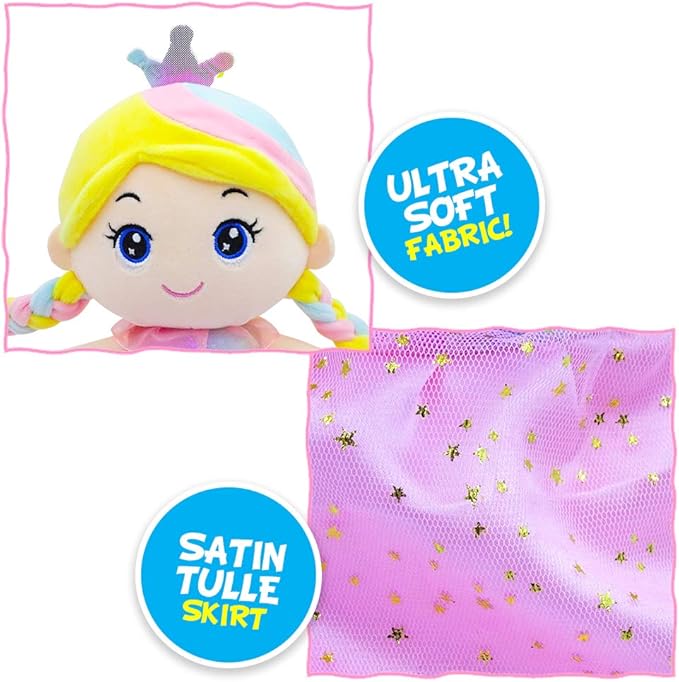 June Garden 14" Soft Baby Doll Vera - Stuffed Cuddly Princess Plush Gifts for Girls - Pink with Gift Bag