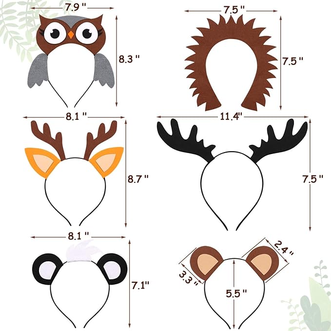 13PCS Woodland Animal Headbands Forest Friend Wild One Camping Theme Felt Ears Headbands For Woodland Creature Theme Baby Shower Birthday Party Favors Kids Adults Cosplay Apparel Party Supplies