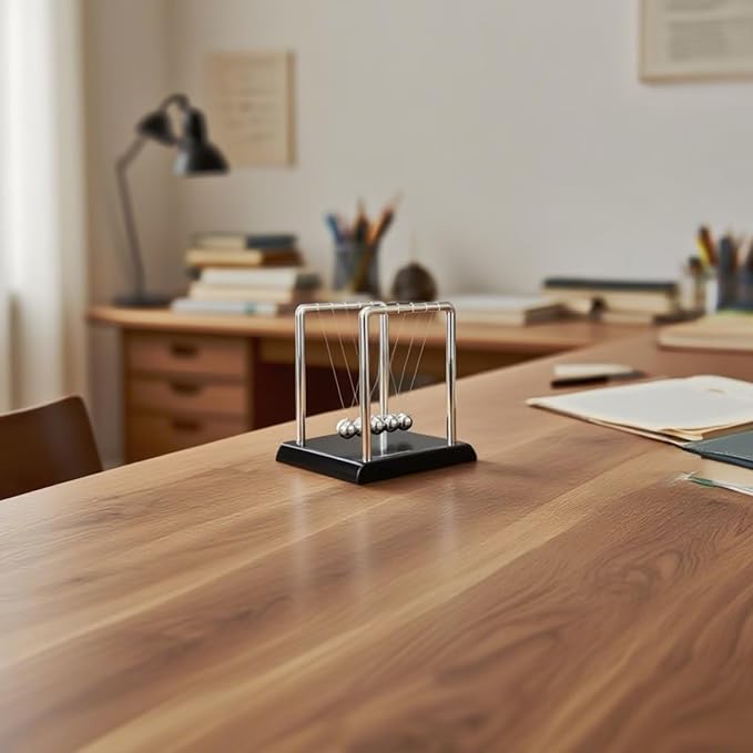 Newtons Cradle Balance Pendulum Balls, Swinging Kinetic Balls with Black Base, Science Physics Educational Learning Tool, Office Home Creative Decoration, Stress Relief Fidget Desk Toy (Medium)