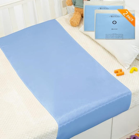 PROMEED 2 Pack 100% Mulberry Silk Crib Sleeve for Baby Hair Loss Prevention, Premium 23 Momme Natural Silk Bassinet Slip for Bassinets/Cradles/Cots/Cribs (Light Blue)