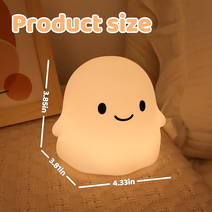 Halloween Ghost Night Light, Cute Ghost Lamp - Halloween Gifts for Kids & Women, Cute Halloween Decor, Dimmable, Rechargeable, 30-Min Timer, Halloween Decorations, Halloween Lights