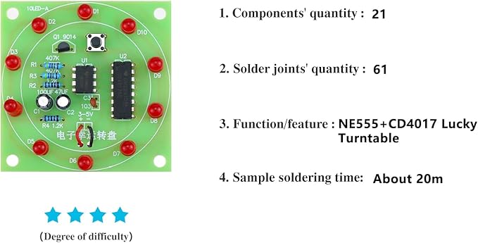 Soldering Practice Kit Electronic Lucky Wheel DIY Soldering Kit - Fun Probability Game & STEM Learning Tool (Includes LEDs/9014 Transistor/Capacitors & Resistors) for Beginners & Science Class