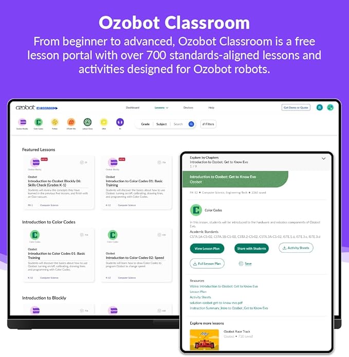 Ozobot Evo Entry Kit: Interactive Coding Robot, Kids Ages 5+, Includes Color Code Markers, Charging Cable, Zip Case, Access to 700+ STEM Lessons - Educators & Parents, No Coding Experience Required