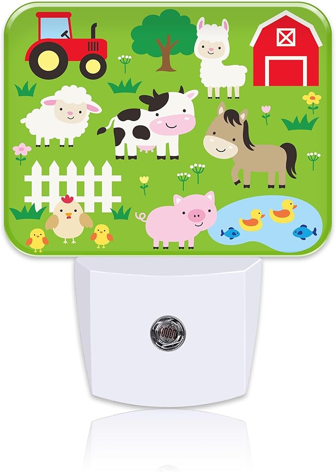 Cute Farm Animals Night Light for Kids, Cartoon Farm Animals LED Night Light Plug into Wall with Dusk to Dawn Sensor for Girls Boys Women Men Room, Hallway, Kitchen, Bathroom, Stairs Decor
