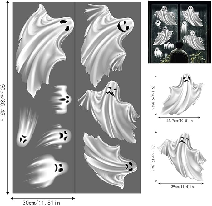 Halloween Ghost Window Scary Floating Ghost Window Clings for Halloween - Easy to Apply/Remove Static Decals No Adhesive Residue, Protects Glass - Home, Office, Store Decor