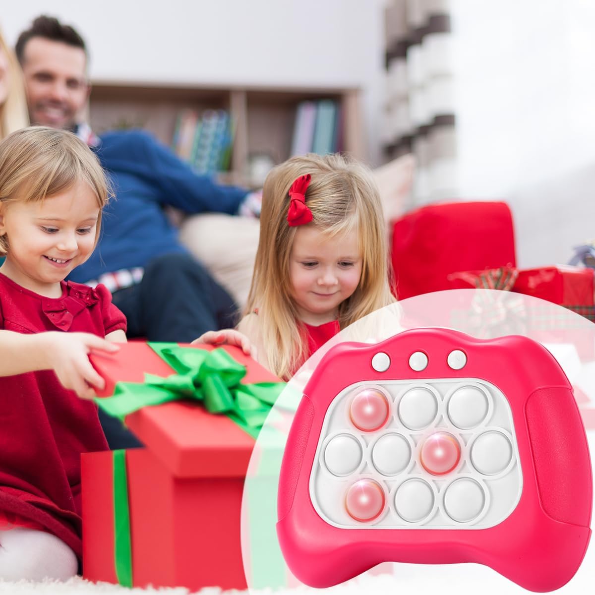 Quick Push Bubble Game,Popping Game Light up Pop Fidget Toy for Kids,Fast Push Console Game for Ages 3-12 for Boys and Girls,Handheld Puzzle Game Sensory Toys (Pink Universal)