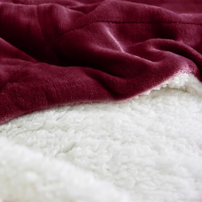 NANPIPER Sherpa Blanket Twin Thick Warm Blanket for Winter, Super Soft Fuzzy Flannel Fleece/Wool Like Reversible Velvet Plush (Wine Red, Twin Size 60"x80")