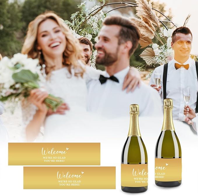 100PCS Wedding Water Bottle Labels Waterproof Greenery Floral Wraps Sticker for Water Bottle Baby Shower Bottle Label for Bridal Shower Party Thanks（Glod）