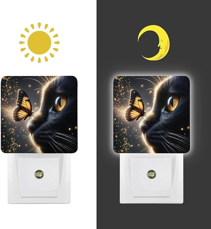 Cat Butterfly Night Light, Plug into Wall Decor Nightlights for Bedroom, Bathroom, Hallway, Kitchen, with Dusk to Dawn Light Auto Sensors LED Night Lights for Boys Girls Women Men Room Gifts