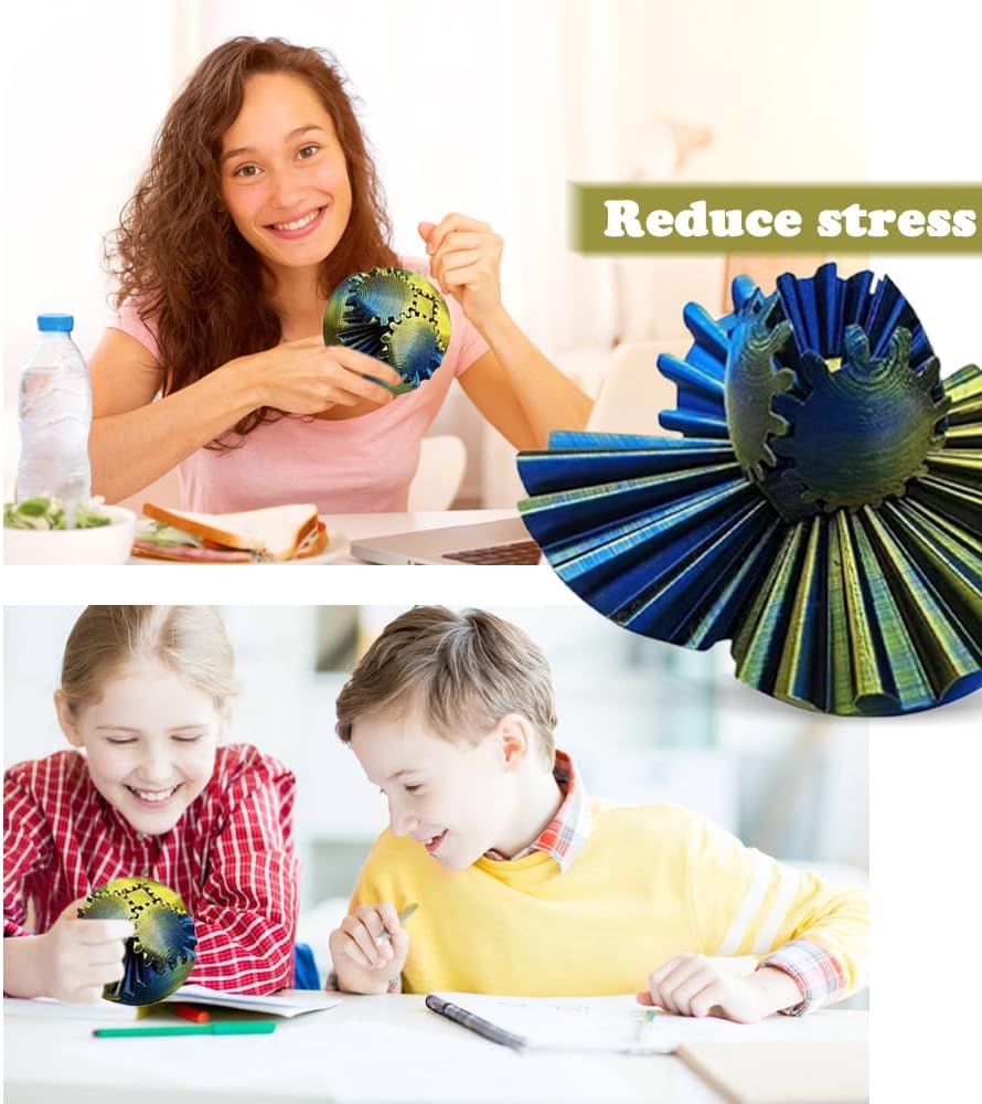 3D Printed Gear Ball, Gears phere Gear Ball Fidget Toy, Puzzle Balls, Fidget Ball, Cube Fidget Toy ,Gear Ball Toys for Classroom Prizes, Party Birthday, Anxiety Relaxing and Stress. (Blue and Yellow)