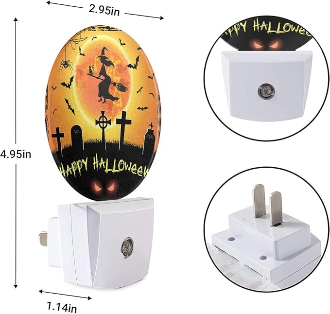 EKOBLA Halloween Night Lights Plug into Wall Scary Graveyard Flying Witch Bat Night Light for Boys Girls Men Women Happy Halloween Decorations