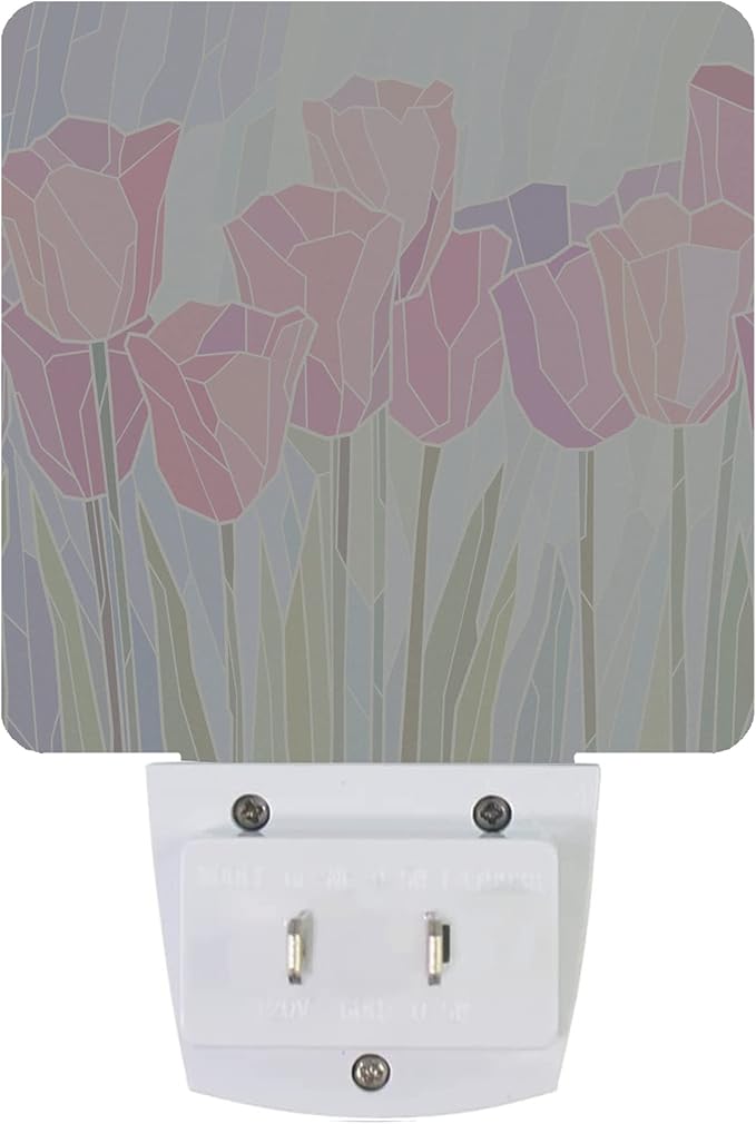 Pink Tulip Flowers Night Light Plug-in LED Nightlights Auto Sensor Night Lamp Dusk-to-Dawn Lamp Home Decor for Nursery Children Girls Boys