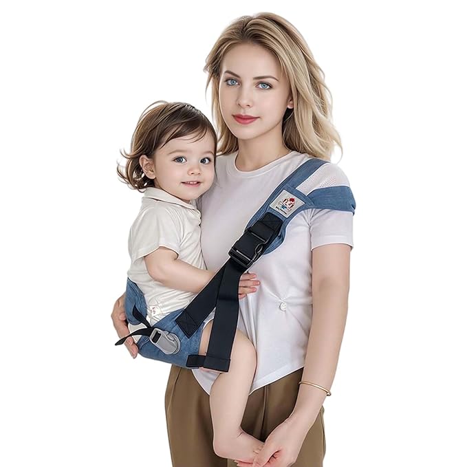 Baby Sling Carrier with Hip Seat - Breathable & Adjustable, Anti-Slip Design for Infants 0-36 Months, ASTM Certified, Ergonomic Hands-Free Carrier Carrying 8-35lbs (Blue)