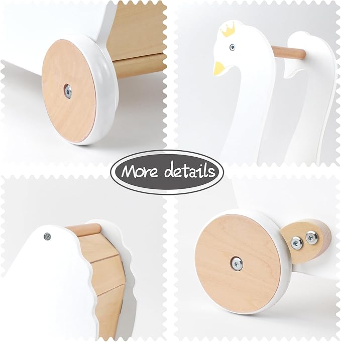 Wooden Doll Stroller, Baby Pram Toy, Wooden Swan Baby Walker for Toddler Boys & Girls 18 Months and Up