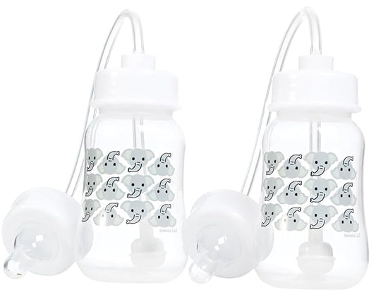 Hands-Free Baby Bottle - Anti-Colic Nursing System 4 oz Baby Bottle with Fast Flow Nipple/Teat 3m+ Infant with Tube Straw Feeding System for Toddler (2 Bottles - Elephant)
