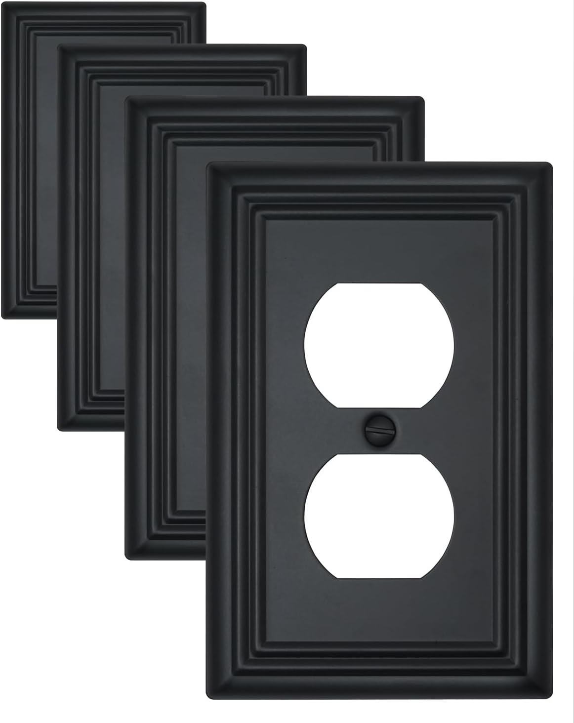 4-Pack Black Outlet Covers, Metal Duplex Wall Plates for Receptacles, Light Switch, Durable Electrical Outlet Cover Plates, 3.15''*4.88'', Midsize