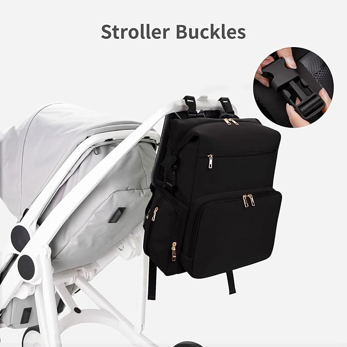 CEI-CEI Neoprene Diaper Bag Backpack with Changing Pad, Large Newborn Baby Maternity Bags Travel Tote with Insulated Pockets (Black)