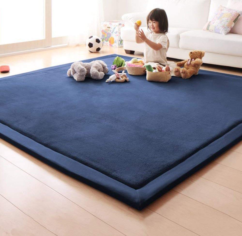 Loartee Nursery Rug - Coral Velvet Crawling Rugs & Area Rugs (6'8"x9'8", Dark Blue) for Toddler Children's Play & Yoga Mat