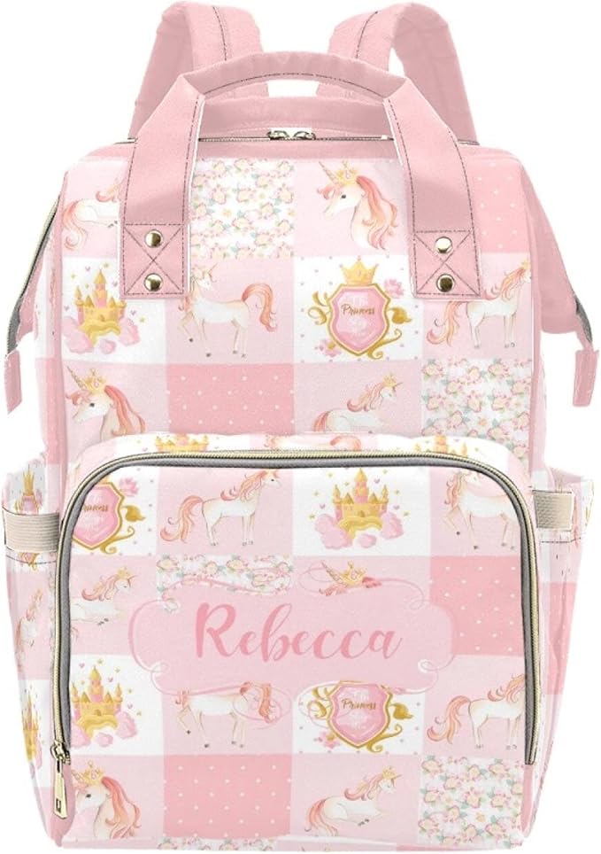 Personalized Unicorn Diaper Bag with Name – Custom Baby Bag, Nursing Tote Backpack for Mom, Custom Name Mommy Daypack, Shower Gift for Baby