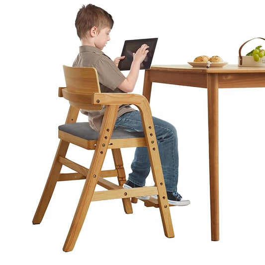 Solid Wood high Chairs for Toddlers,High Chair Grows with Kid for Dining, Study Chair for Children, Light Brown