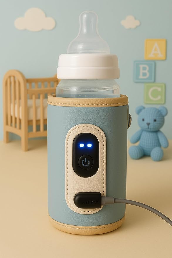 Travel Baby Bottle Warmer with USB – Digital Display, Adjustable Heating, Insulated Portable Sleeve for Warming Milk, Formula & More – Great for Car Trips, Strollers & On-The-Go Feeding