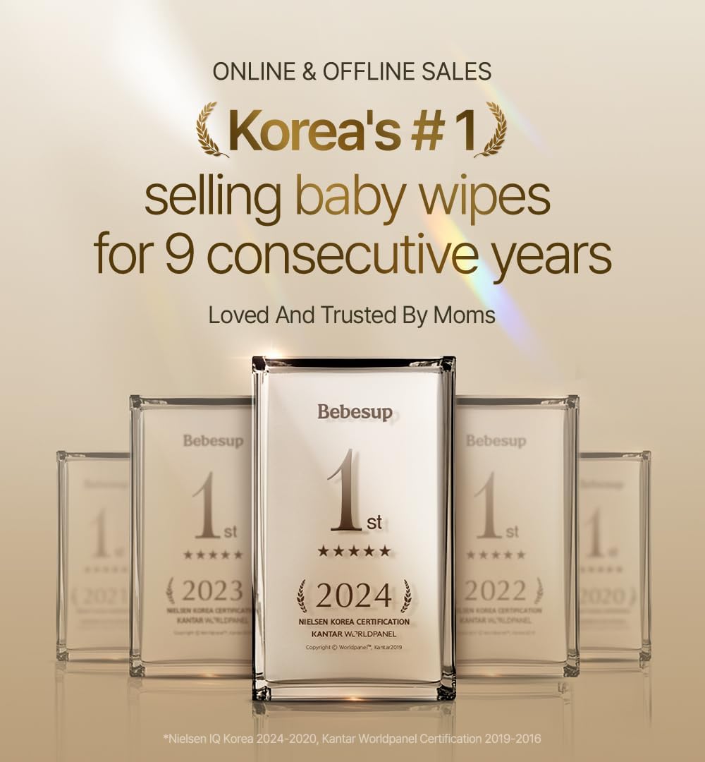 BEBESUP- Korea’s #1 Zero Harsh Chemicals Baby Wipes- Water Based Hypoallergenic Unscented Extra-Thick Organic baby wipes for sensitive skin Zero skin irritants Flip-Top 640 Count (80 Count 1 Pack)