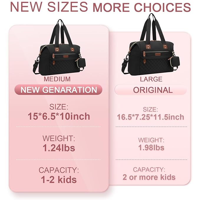 Diaper Bag Tote - Diaper Baby Bags with Pacifier Case, Shoulder Straps, Stroller Clips, Waterproof Large Mommy Maternity Travel Baby Bag for Mom and Dad, Medium, Black