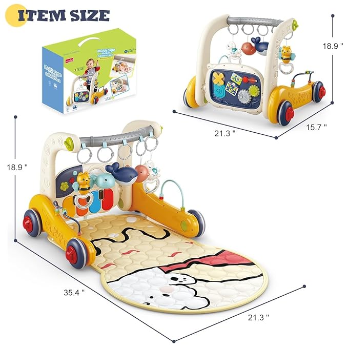 3-in-1 Baby Gym Play Mat with Kick Piano – Musical Activity Center for Infants & Toddlers, Tummy Time Playmat with Lights for Newborns (0-12 Months)