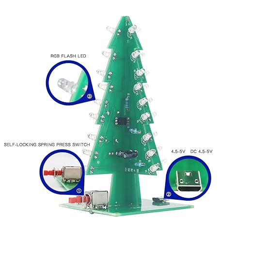Soldering Practice Kit DIY RGB LED 3D Xmas Tree Electronics Projects Soldering Kit Welding Skills Learn Soldering Kit for DIYers Learning Electronics (05SDS01)