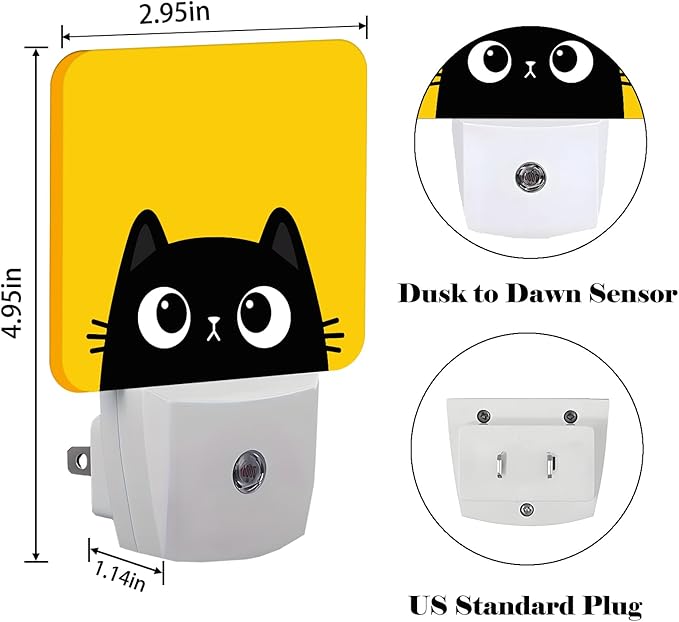 Black Cat Gaze Night Light,Plug-in Night Lights with Dusk-to-Dawn Sensor for Stairway,Hallway,Bedroom Sleep Friendly Ideal for Women/Girls/Boys Gift,0.5w