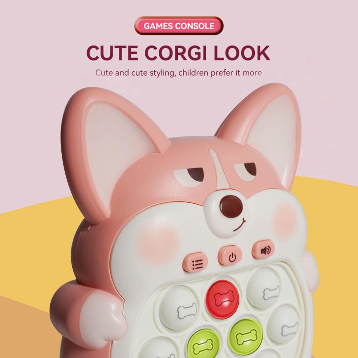 Light Up Pop Fidget Sensory Toys Handheld Game,Push Bubble Pop Puzzle Game Machine,Stress Relief Gifts for Kids Adults(Corgi Pink)