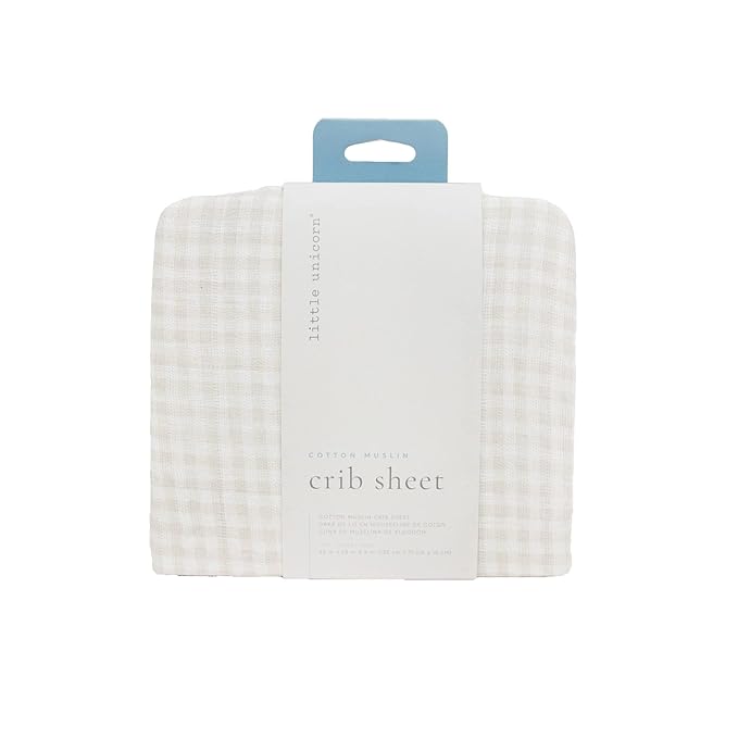 Little Unicorn Premium Crib Sheet | Breathable & Super-Soft Muslin Fabric (Tan Gingham)